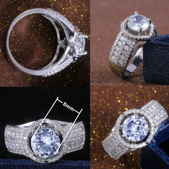 Radiant 2ct White Sapphire Micro Paved Halo Bling Ring - Picture 4 of 5